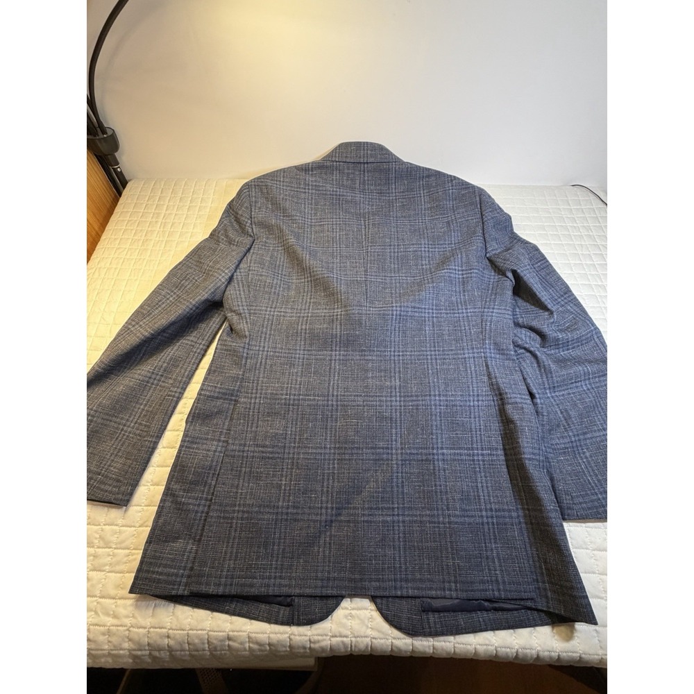 Pronto Uomo Platinum 40R Blue Plaid Sport Coat Wool Silk Linen 2 Button Blazer - Picture 5 of 14